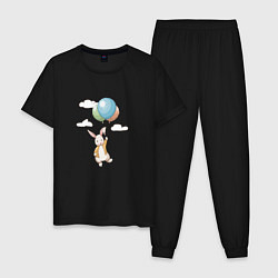 Пижама хлопковая мужская Зайка летит на воздушных шариках, цвет: черный
