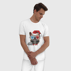 Пижама хлопковая мужская Pug christmas, цвет: белый — фото 2