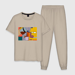 Пижама хлопковая мужская Лиза Симпсон и кофе, цвет: миндальный