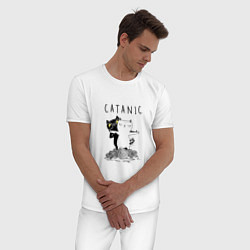 Пижама хлопковая мужская Catanic quote, цвет: белый — фото 2