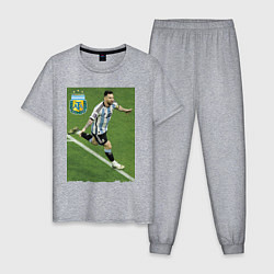 Пижама хлопковая мужская Argentina - Lionel Messi - world champion, цвет: меланж