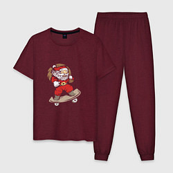 Пижама хлопковая мужская Санта на скейте с подарками, цвет: меланж-бордовый