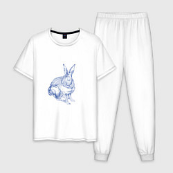 Пижама хлопковая мужская Водяной кролик без фона, цвет: белый