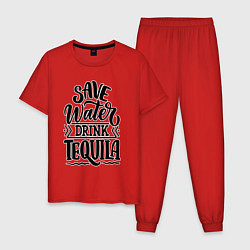 Пижама хлопковая мужская Спаси воду - пей текилу, цвет: красный