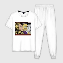 Пижама хлопковая мужская Гомер Симпсон везёт кульную чувиху - pop art, цвет: белый