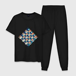 Пижама хлопковая мужская Абстрактный орнамент, цвет: черный