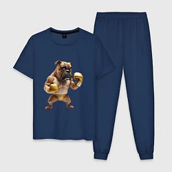 Пижама хлопковая мужская Собака занимается боксом, цвет: тёмно-синий