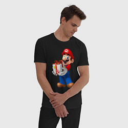 Пижама хлопковая мужская Марио держит подарок, цвет: черный — фото 2