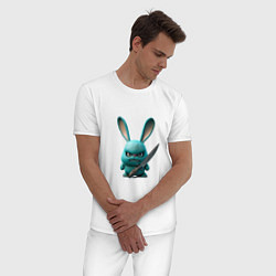 Пижама хлопковая мужская Милый заяц убийца с ножом, цвет: белый — фото 2