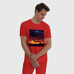 Пижама хлопковая мужская Пиксельный закат в Африке, цвет: красный — фото 2