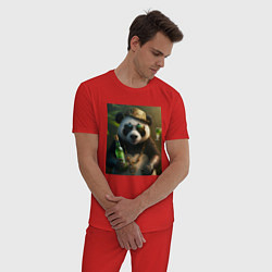 Пижама хлопковая мужская Панда на отдыхе чилит, цвет: красный — фото 2