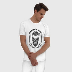 Пижама хлопковая мужская Barbershop Skull, Череп Барбера, цвет: белый — фото 2