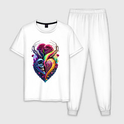 Мужская пижама Сердце, череп и розы