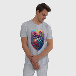 Пижама хлопковая мужская Розы на костяном сердце, цвет: меланж — фото 2