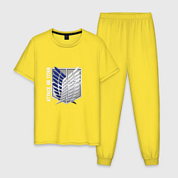 Пижама хлопковая мужская Атака титанов аниме логотип, цвет: желтый