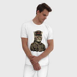 Пижама хлопковая мужская Котик в шинели, цвет: белый — фото 2