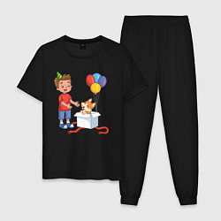 Пижама хлопковая мужская Мальчик и собачка в подарок, цвет: черный