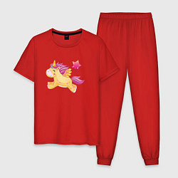 Пижама хлопковая мужская Единорог с шариком в виде сердечка, цвет: красный