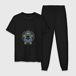 Пижама хлопковая мужская Сова мандала, цвет: черный