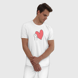Пижама хлопковая мужская Сердце - мем, цвет: белый — фото 2