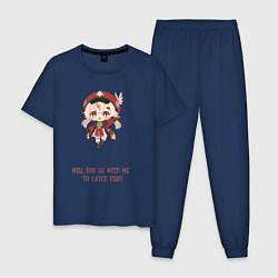 Пижама хлопковая мужская Chibi Klee: catch fish, цвет: тёмно-синий