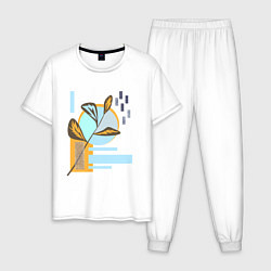 Пижама хлопковая мужская Минималистский абстрактный рисунок, цвет: белый