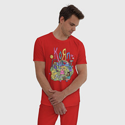 Пижама хлопковая мужская Мультяшный Корн, цвет: красный — фото 2