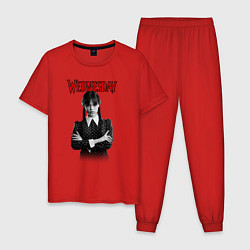 Пижама хлопковая мужская Уэнсдэй Аддамс черно-белый стиль, цвет: красный