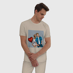 Пижама хлопковая мужская Пара влюбленных с шариком, цвет: миндальный — фото 2