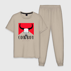 Пижама хлопковая мужская Череп буйвола:Cowboy, цвет: миндальный