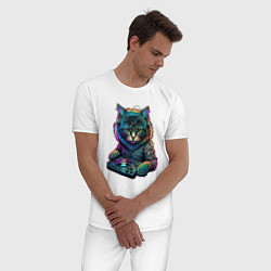 Пижама хлопковая мужская Кот диджей, цвет: белый — фото 2