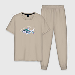 Пижама хлопковая мужская Отдых на рыбалке, цвет: миндальный