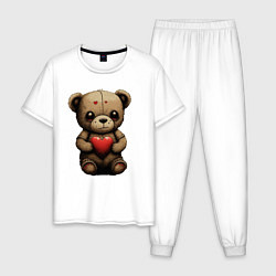 Пижама хлопковая мужская Влюбленный медвежонок, цвет: белый