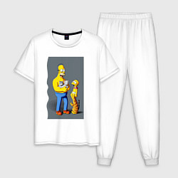 Пижама хлопковая мужская Homer Simpson and cats - нейросеть арт, цвет: белый