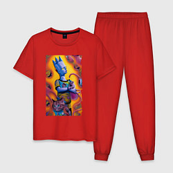 Пижама хлопковая мужская Bart Simpson and cat - нейросеть - fantasy, цвет: красный