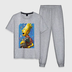 Пижама хлопковая мужская Bart Simpson and cats - нейросеть, цвет: меланж