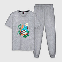 Пижама хлопковая мужская Тоторо с одуванчиком, цвет: меланж