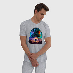 Пижама хлопковая мужская Киборг и космический пейзаж, цвет: меланж — фото 2