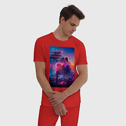 Пижама хлопковая мужская Нейро синтвейв, цвет: красный — фото 2