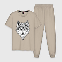 Пижама хлопковая мужская Волк Альфа, цвет: миндальный