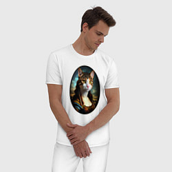 Пижама хлопковая мужская Леди кошка - нейросеть - портрет, цвет: белый — фото 2