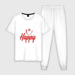 Пижама хлопковая мужская Надпись с улыбочкой, цвет: белый