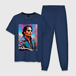 Пижама хлопковая мужская Джонни Депп - крутой чувак - нейросеть, цвет: тёмно-синий