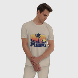 Пижама хлопковая мужская Beach of Miami, цвет: миндальный — фото 2