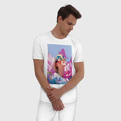 Пижама хлопковая мужская Весенняя девушка в цветах, цвет: белый — фото 2