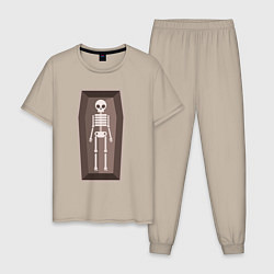 Пижама хлопковая мужская Скелет в объёмном гробу, цвет: миндальный