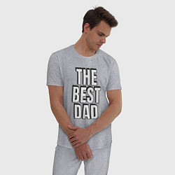 Пижама хлопковая мужская The best dad белая надпись с тенью, цвет: меланж — фото 2