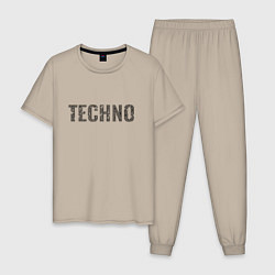 Пижама хлопковая мужская Techno надпись плиткой, цвет: миндальный