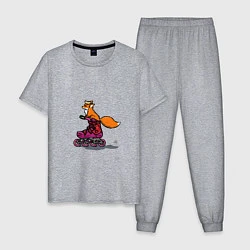 Пижама хлопковая мужская Лисёнок на роликах, цвет: меланж