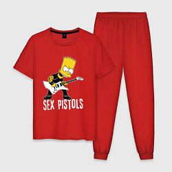 Пижама хлопковая мужская Sex Pistols Барт Симпсон рокер, цвет: красный